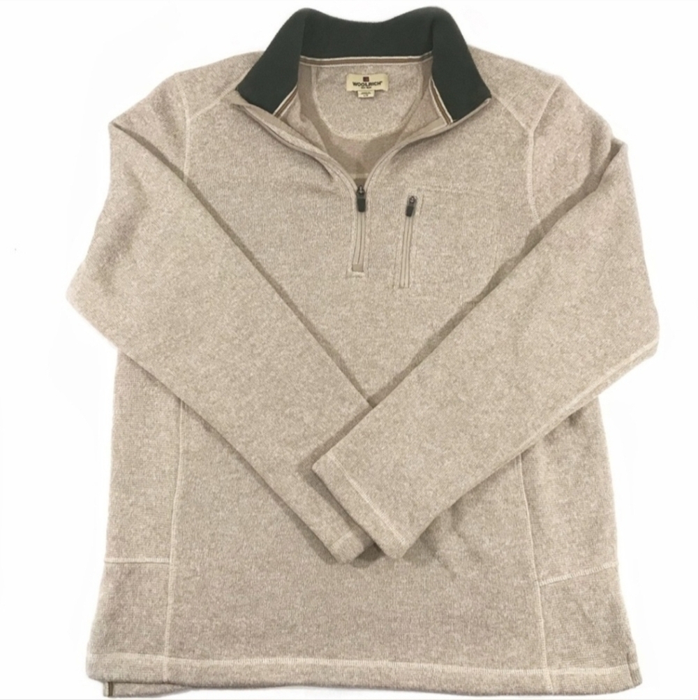 Woolrich Quarter Zip Collared Cream Sweater Chest Pocket Men's Large L Gorp EUC